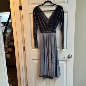 Nasty Gal Silver Velvet Wrap Pleated Midi Dress
